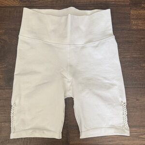 aerie White High-Rise Bike Shorts with Side Braid- 2 tiny stains on back see pic